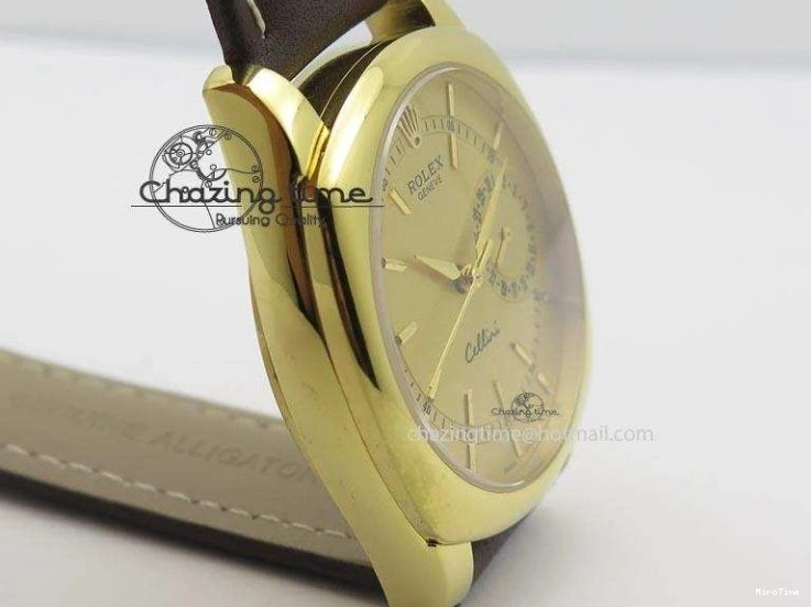 MiroTime 0505 Thermal Cellini Date YG Gold Sticks Dial On Brown Leather Strap A 3885
